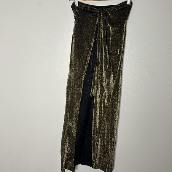 All Saints Sami metallic front-knot woven midi skirt - Picture 7 of 7